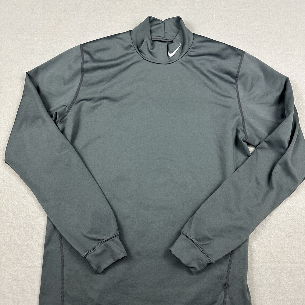 Nike Pro Shirt Men Large Gray Mock Neck Dri-FIT Long Sleeve Base Layer L